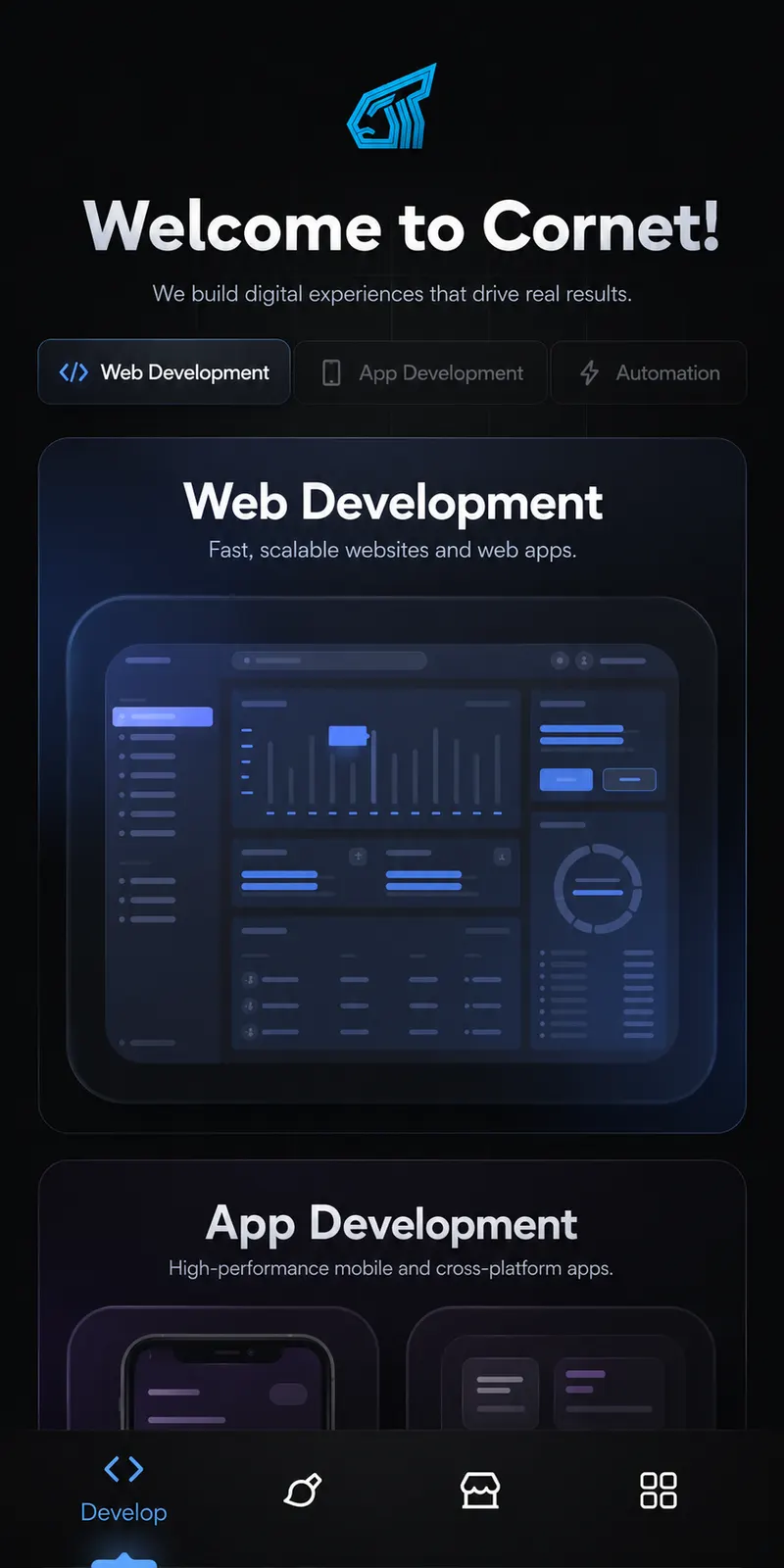 Cornet Studio website on mobile
